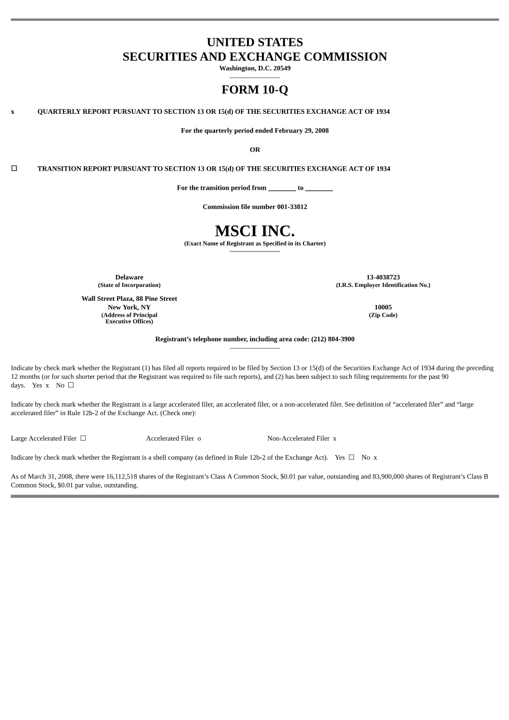 MSCI INC. (Exact Name of Registrant As Specified in Its Charter)
