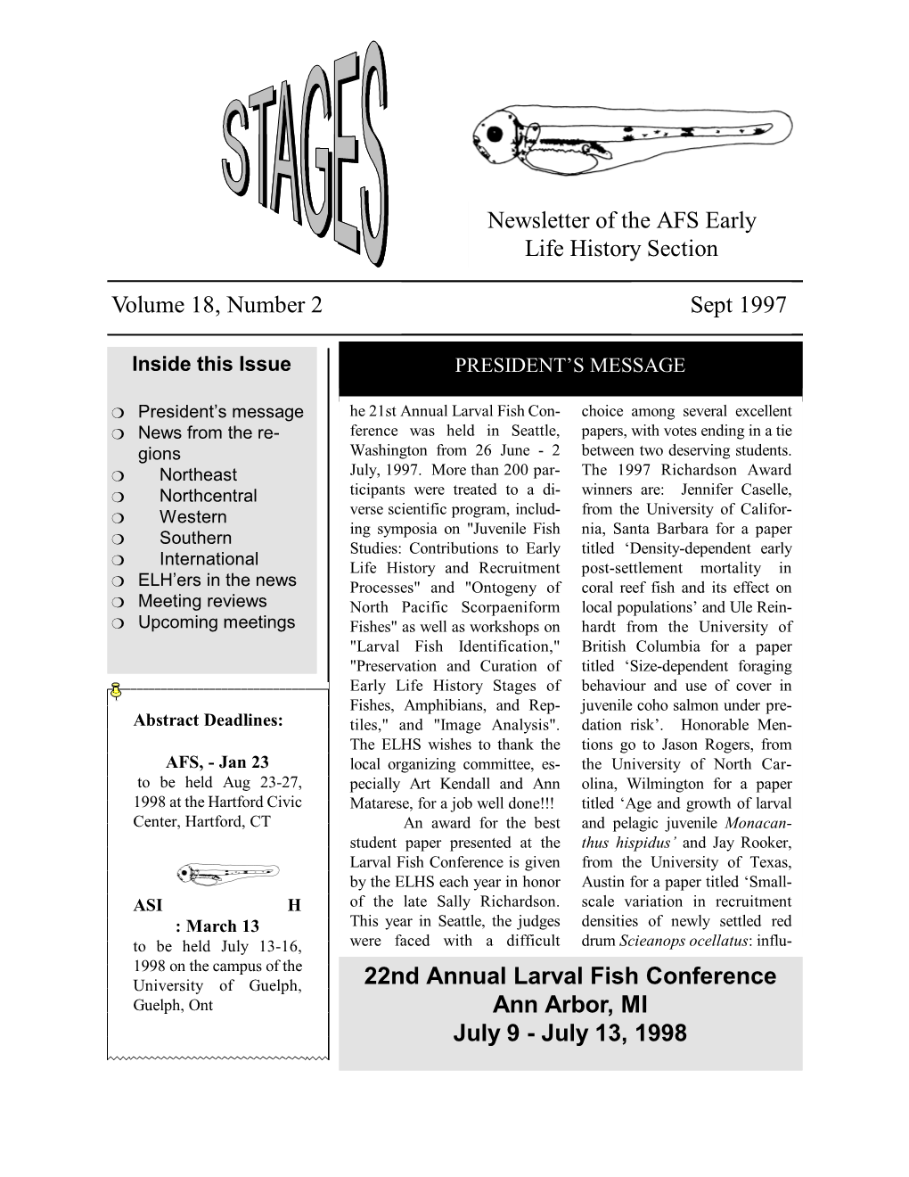 September 1997 Sept 1997 Volume 18, Number 2 Newsletter of the AFS