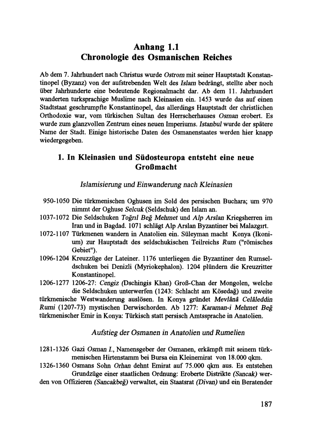 Anhang 1.1 Chronologie Des Osmanischen Reiches