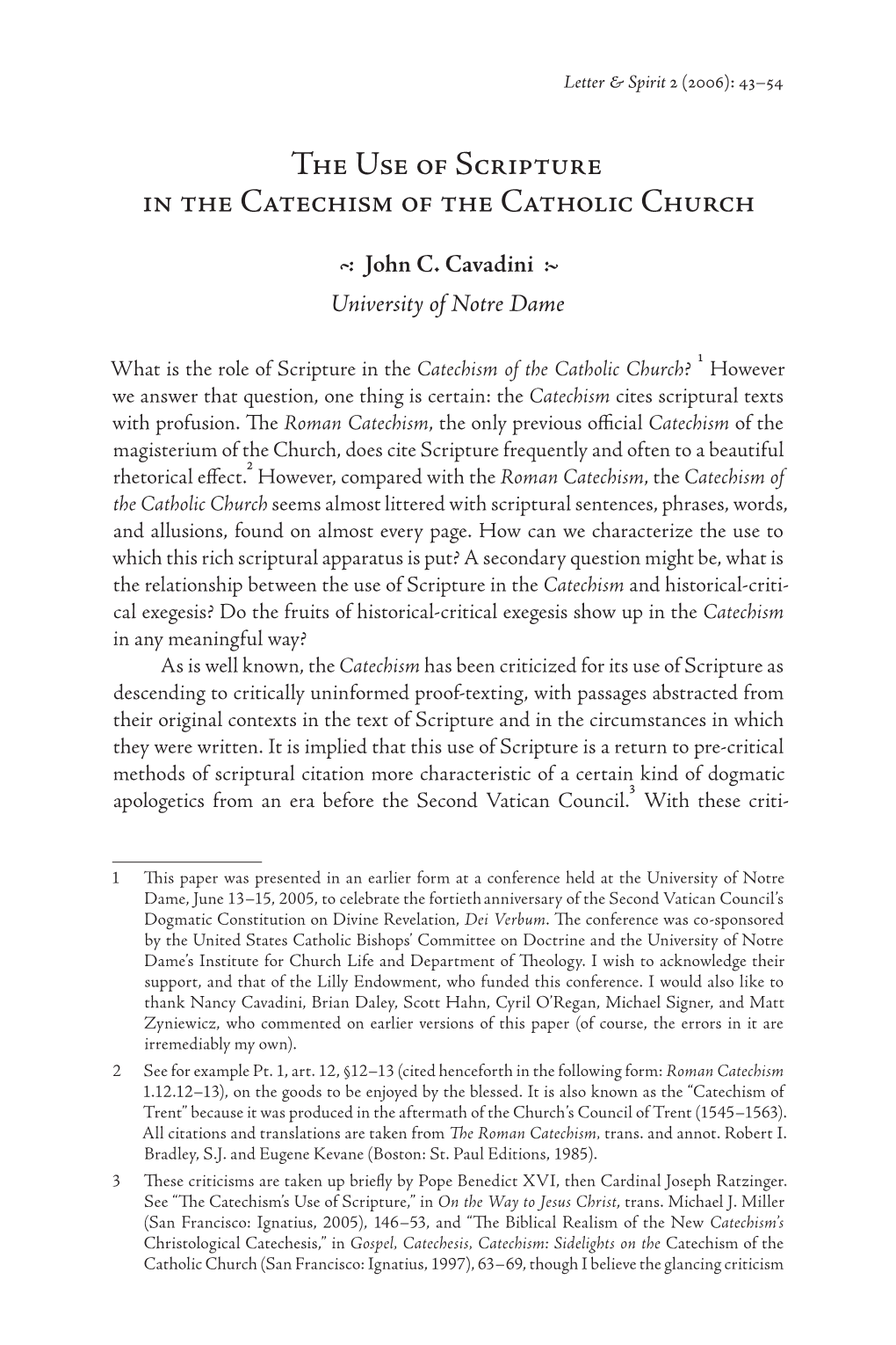 The Use of Scripture in the Catechism of the Catholic Church