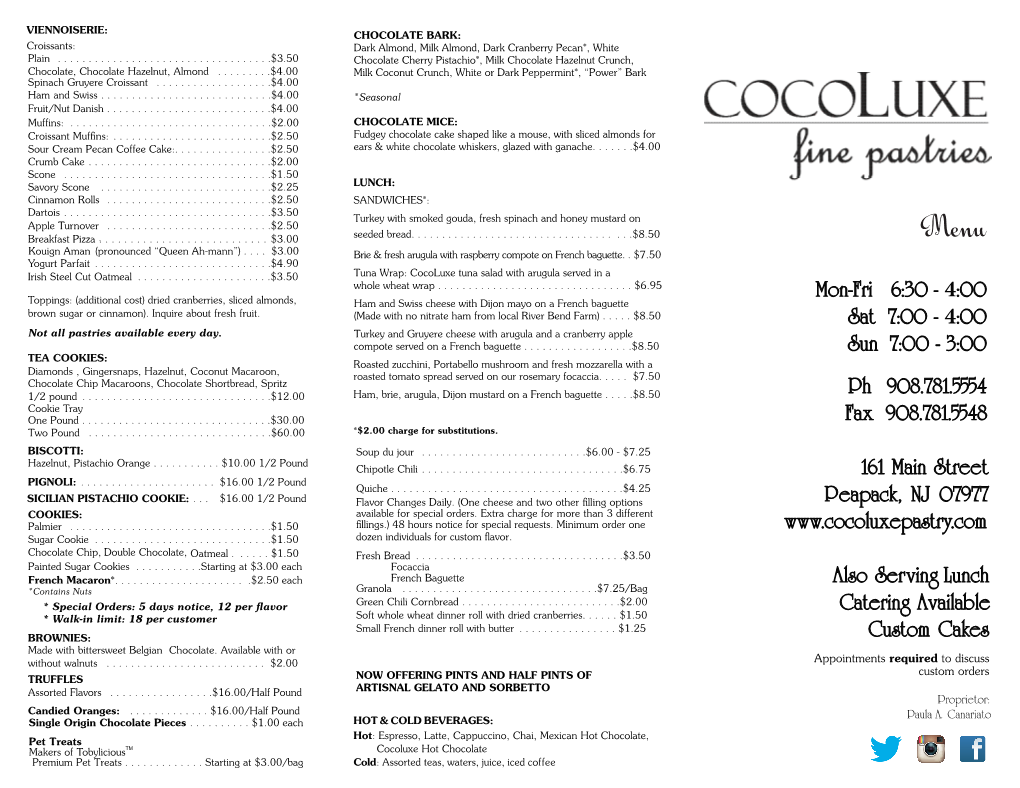 Cocoluxe * Winter 2020 Menu