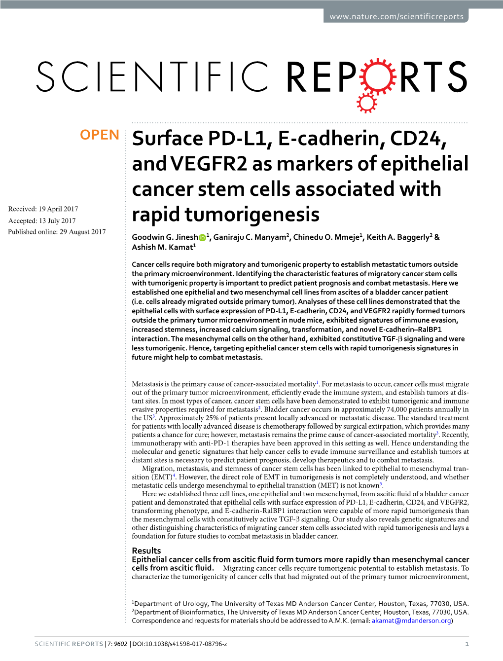 Surface PD-L1, E-Cadherin, CD24, and VEGFR2 As Markers Of