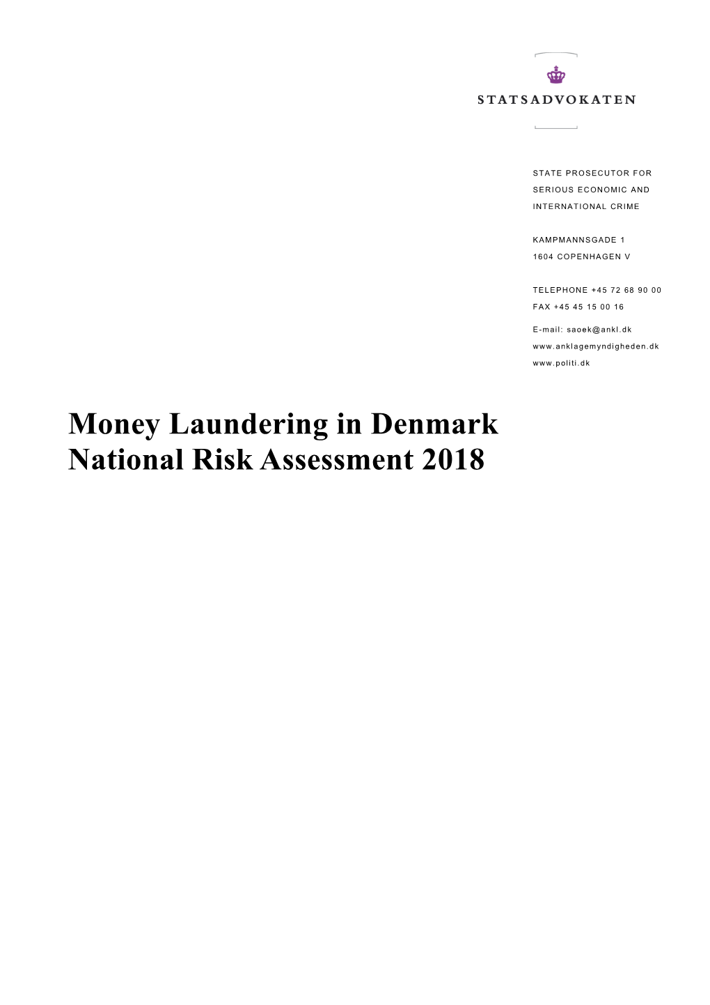 Money Laundering in Denmark National Risk Assessment 2018