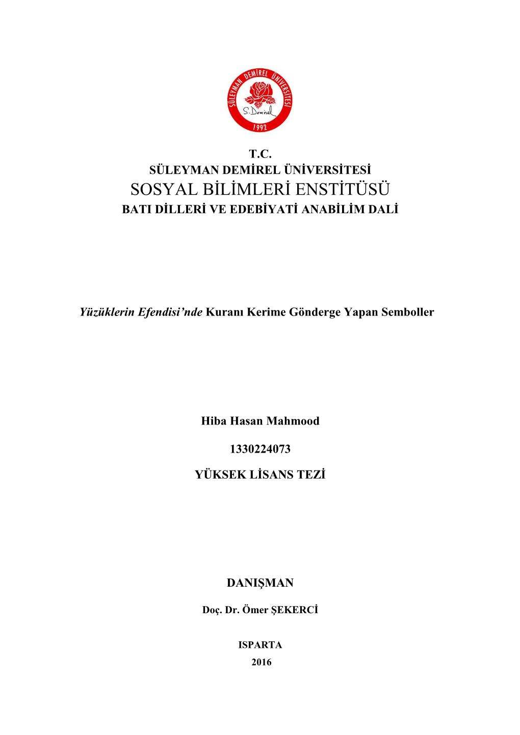 Sosyal Bilimleri Enstitüsü Bati Dilleri Ve Edebiyati Anabilim Dali