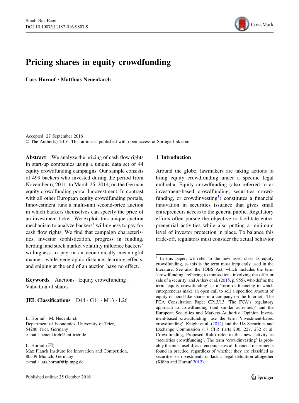 Pricing Shares in Equity Crowdfunding