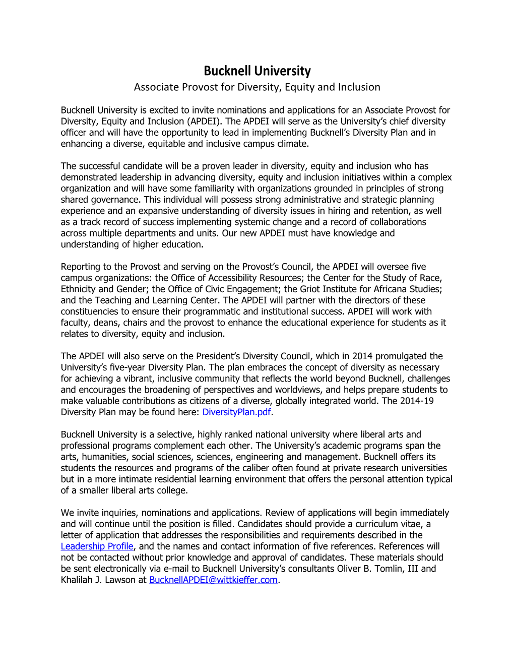 Associate Provost for Diversity, Equity and Inclusion