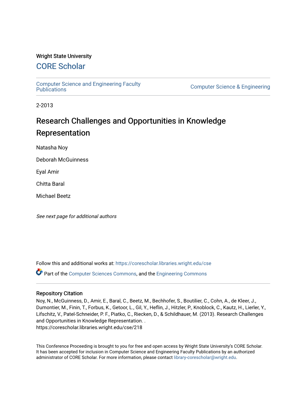 Research Challenges and Opportunities in Knowledge Representation