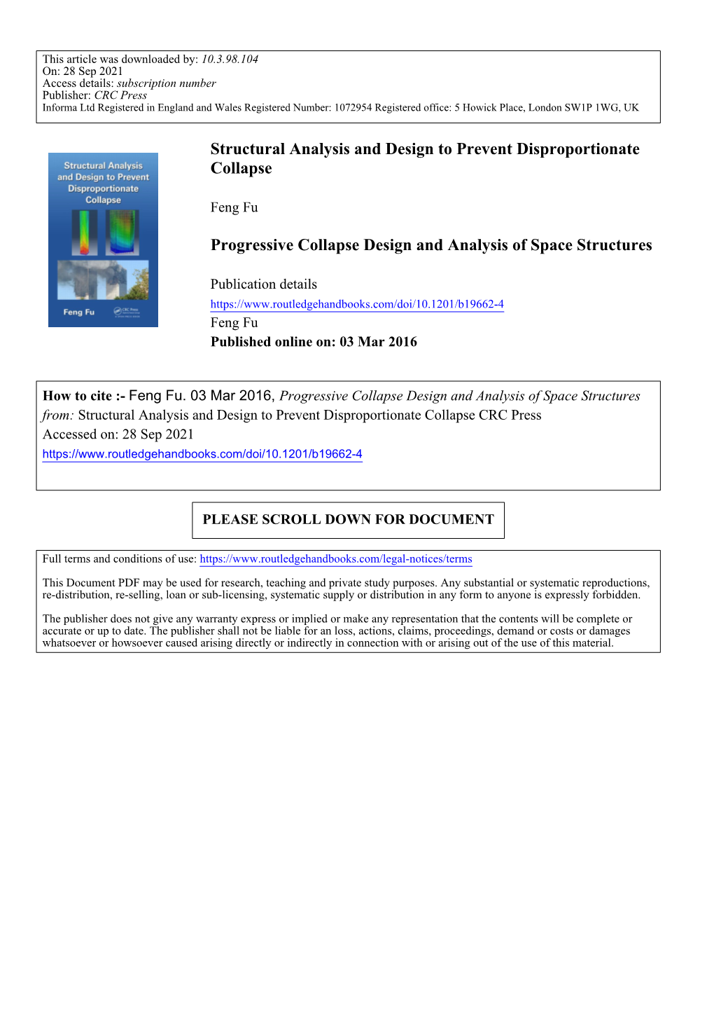 Structural Analysis and Design to Prevent Disproportionate Collapse