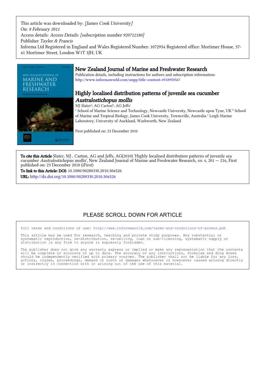 New Zealand Journal of Marine and Freshwater Research Highly