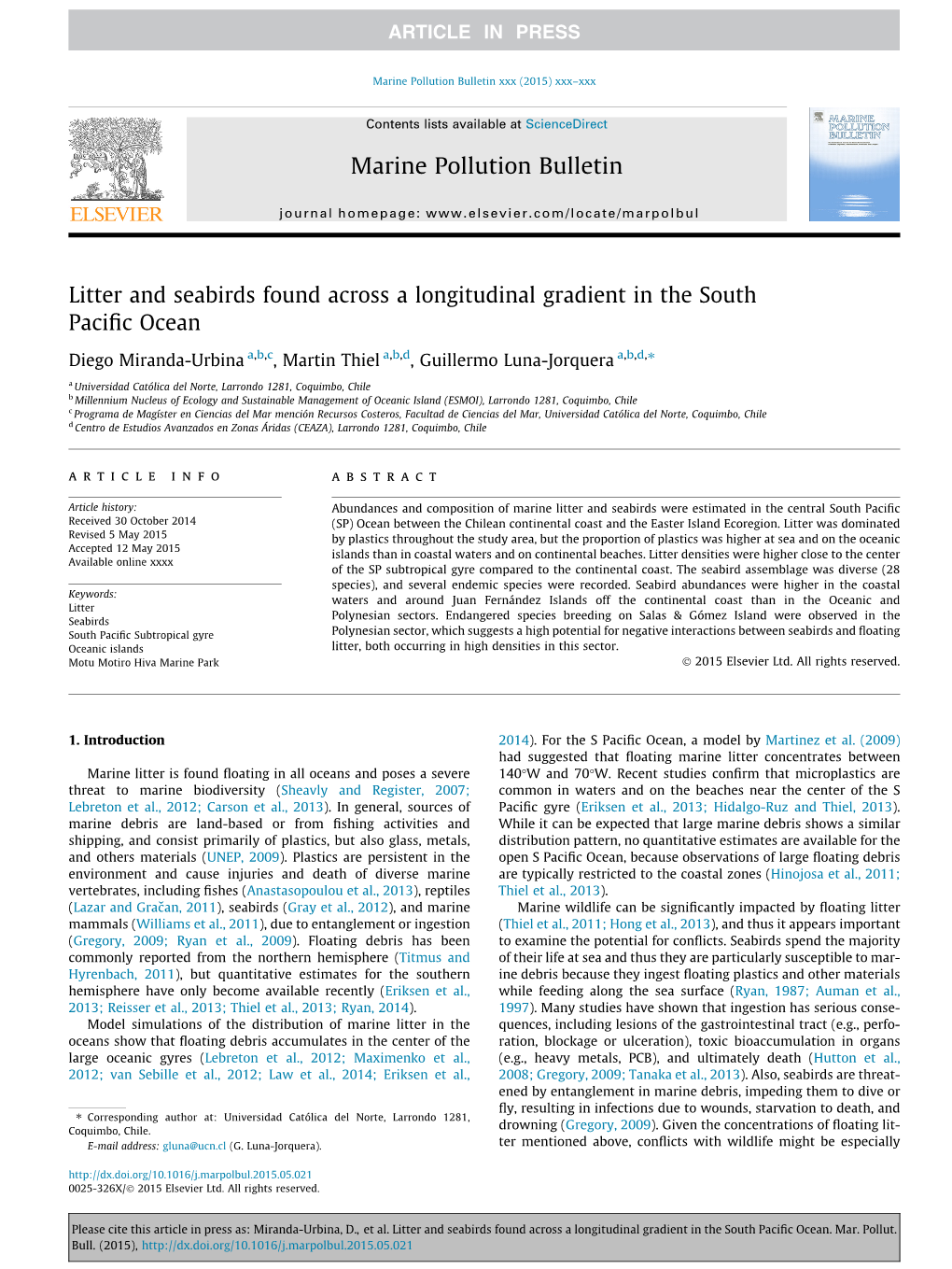 Litter and Seabirds Found Across a Longitudinal Gradient in the South