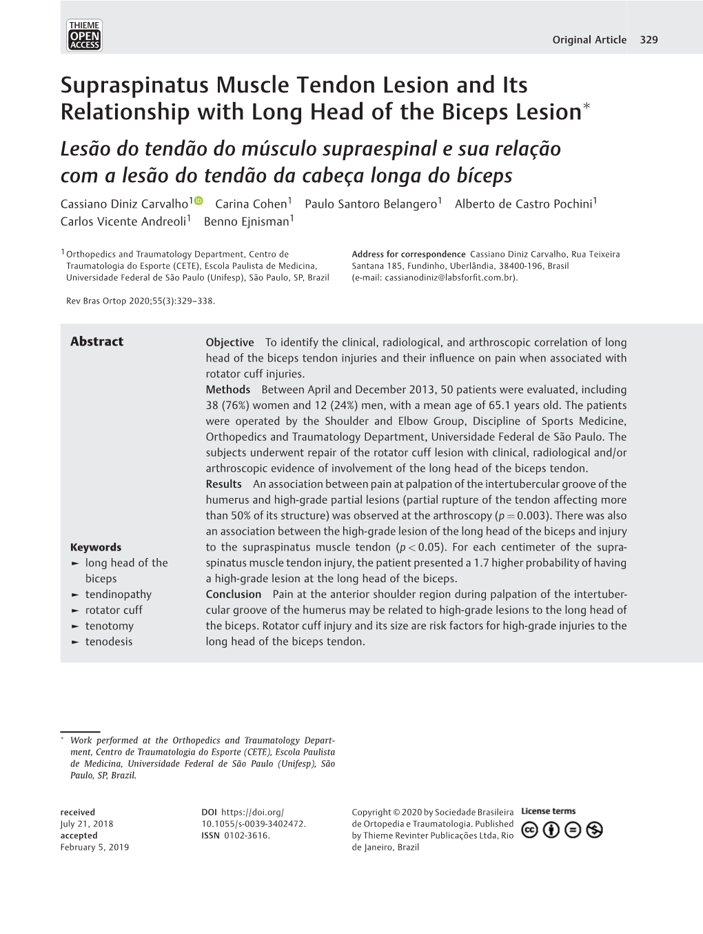 Supraspinatus Muscle Tendon Lesion and Its Relationship with Long