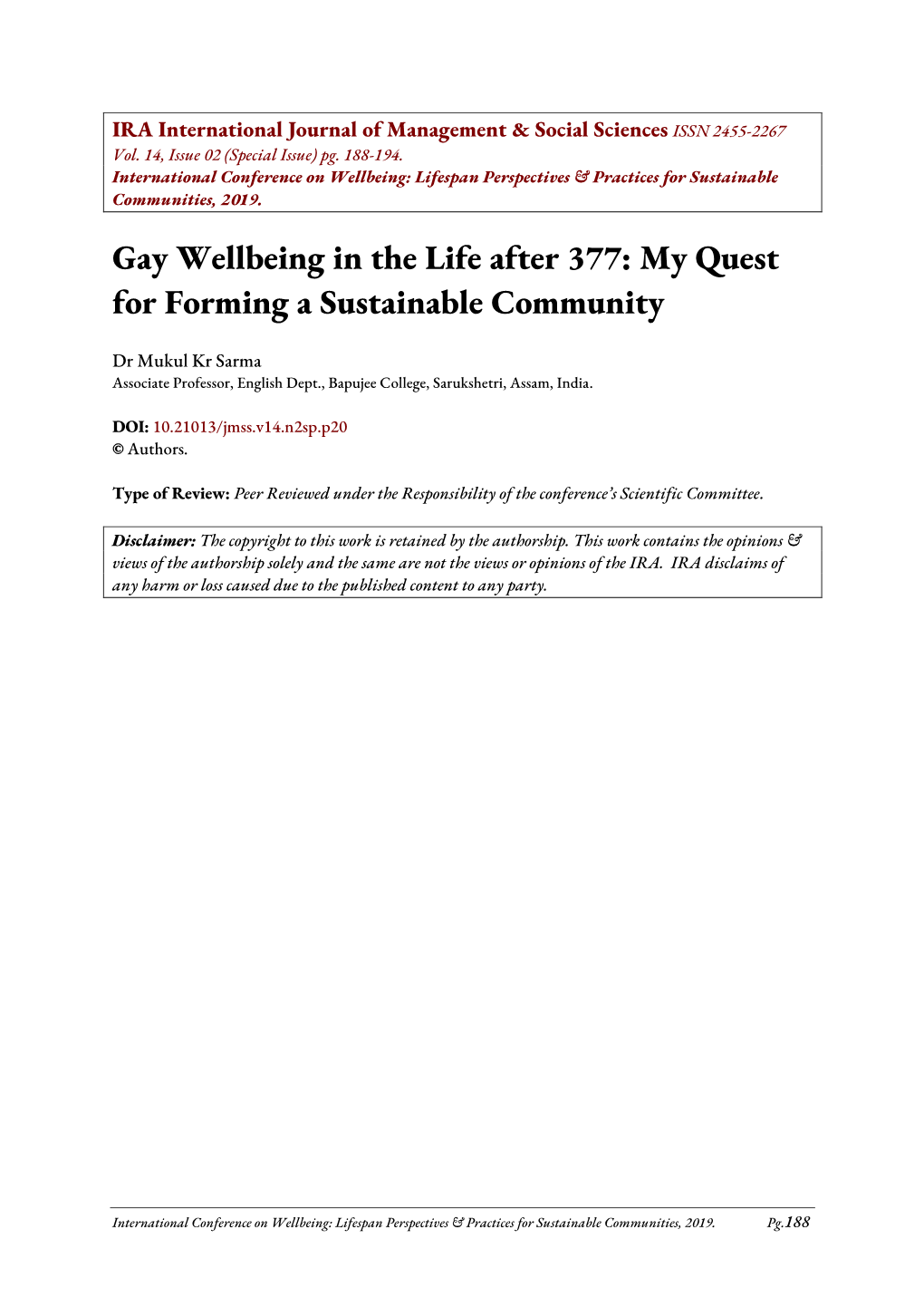 Gay Wellbeing in the Life After 377: My Quest for Forming a Sustainable Community