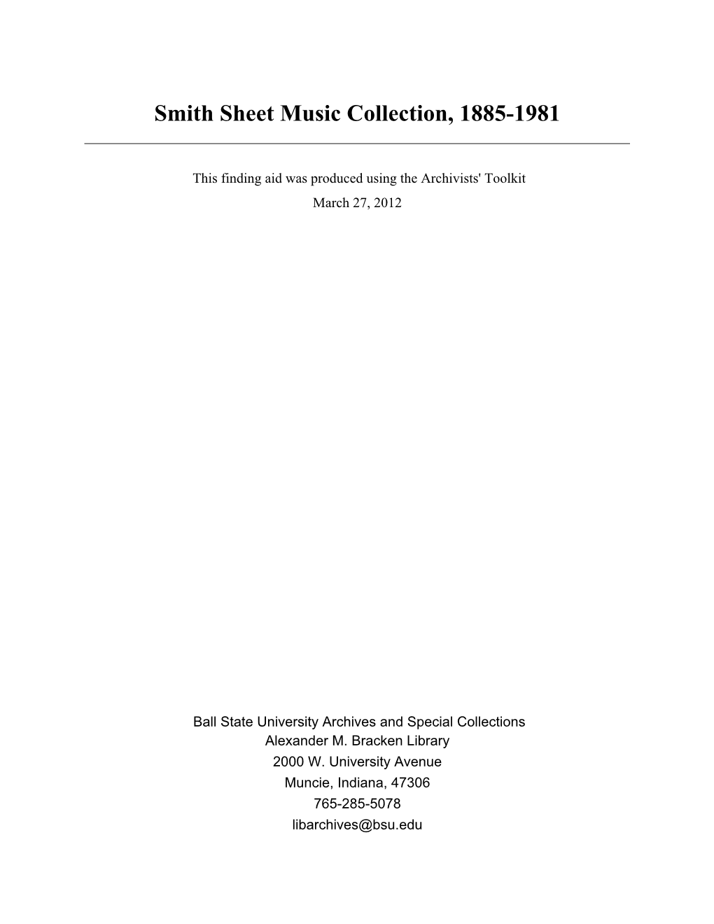 Smith Sheet Music Collection, 1885-1981