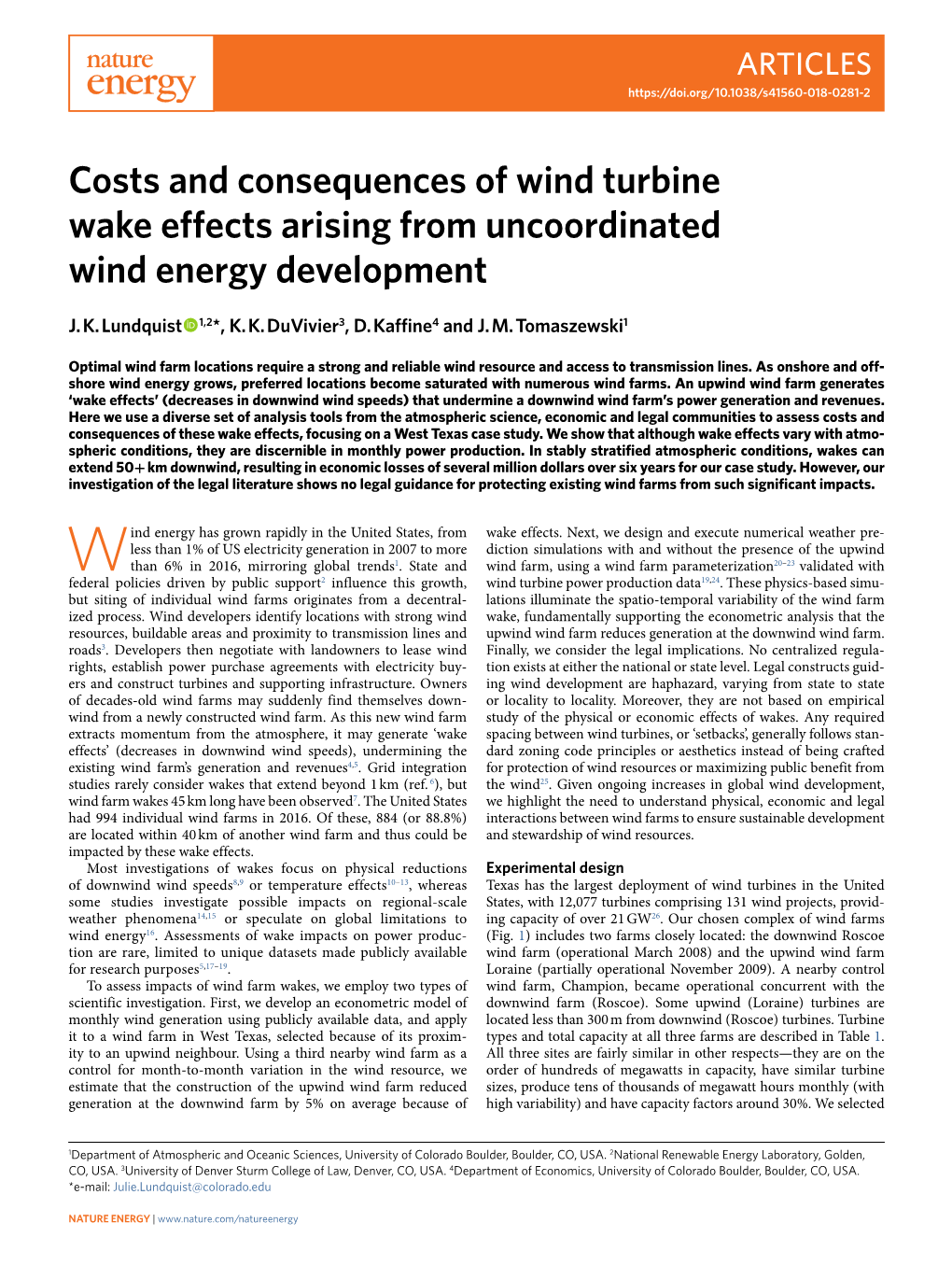 Costs and Consequences of Wind Turbine Wake Effects Arising from Uncoordinated Wind Energy Development