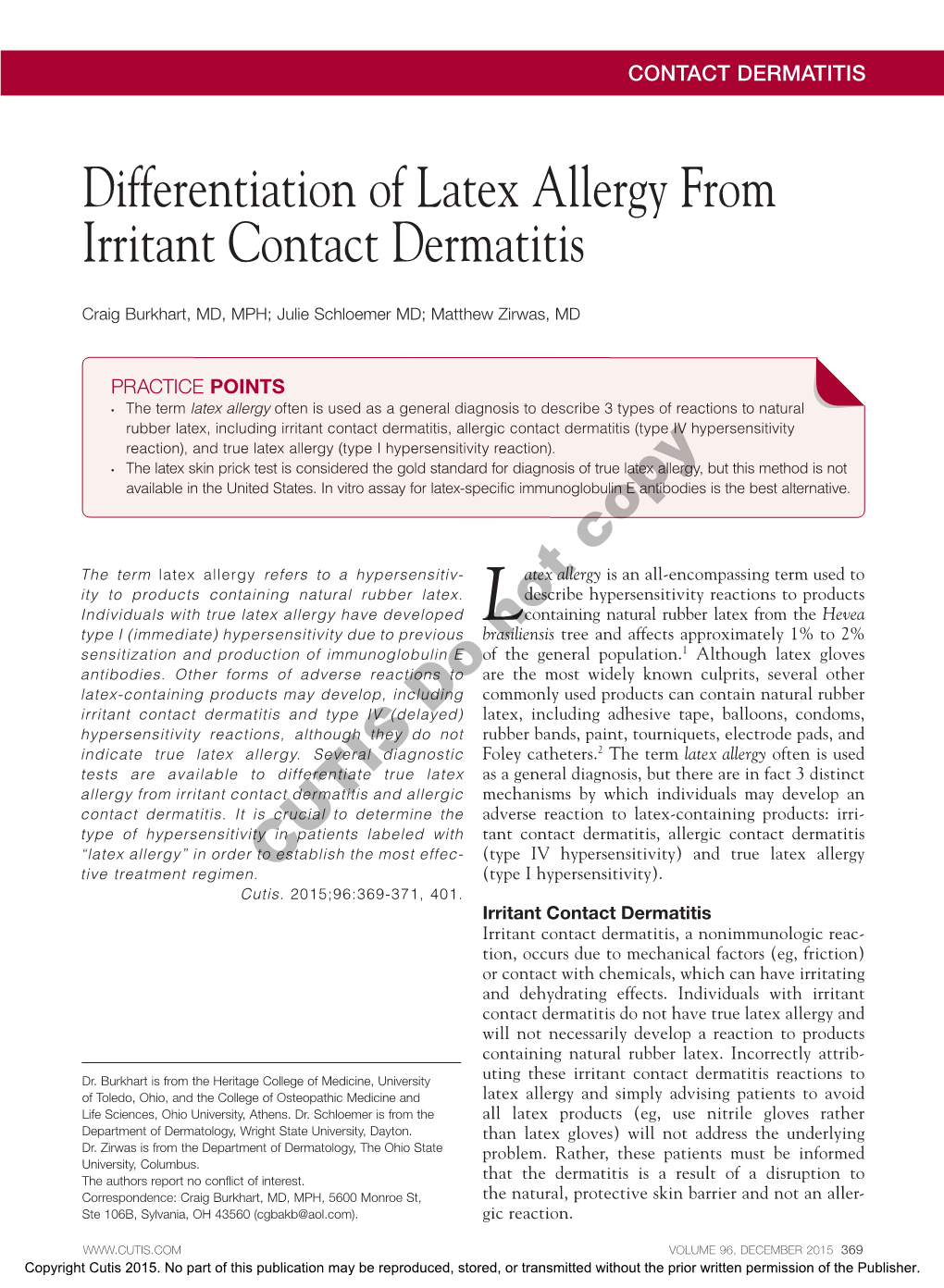 Differentiation of Latex Allergy from Irritant Contact Dermatitis