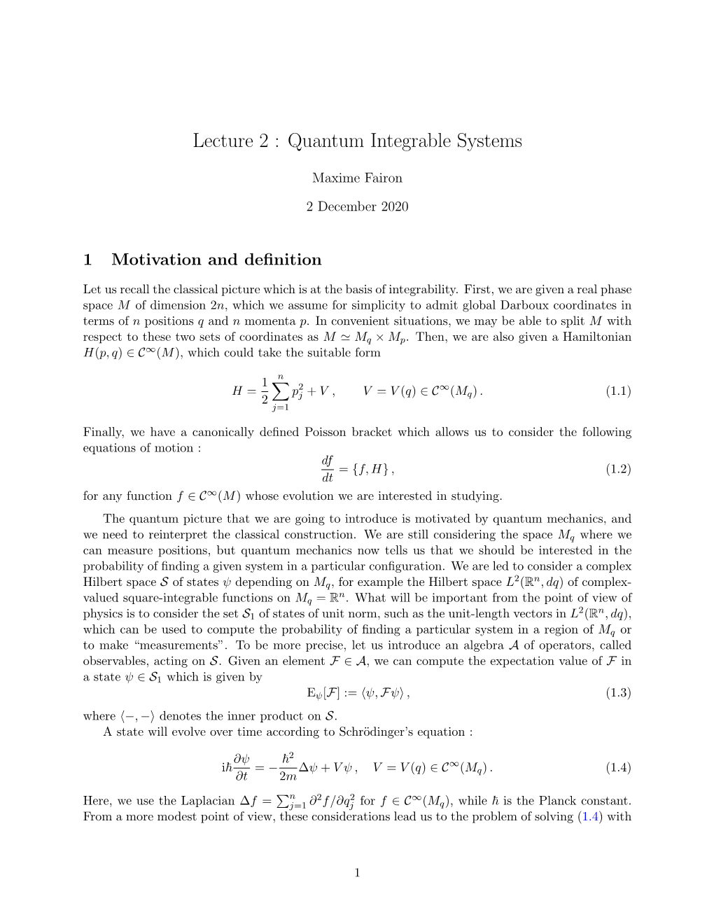 Lecture 2 : Quantum Integrable Systems