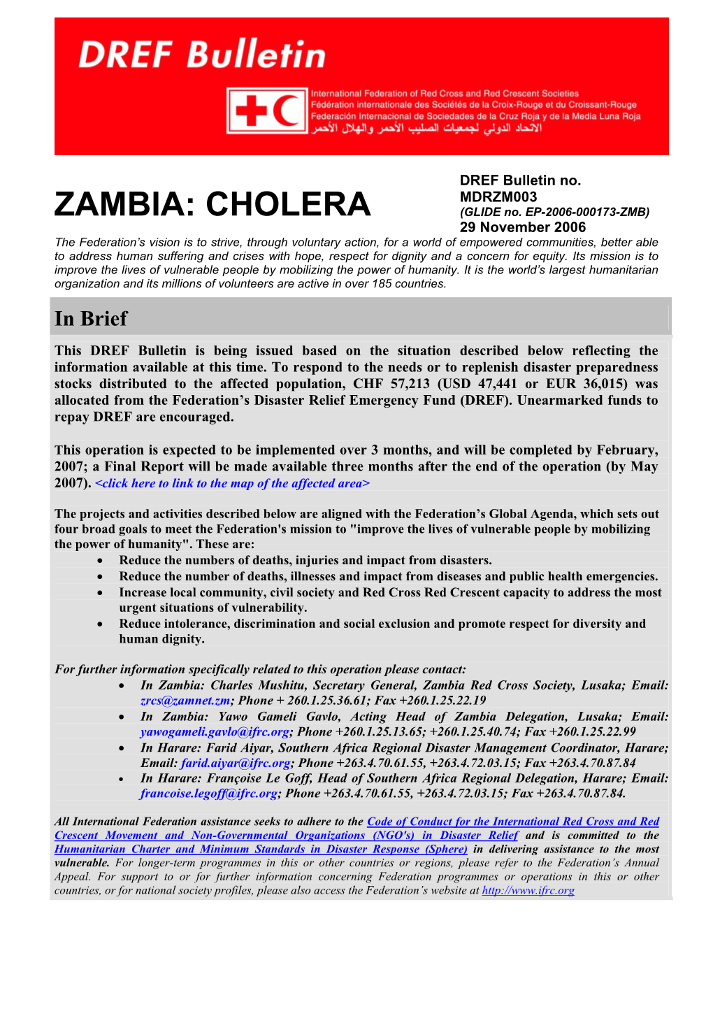 ZAMBIA: CHOLERA (GLIDE No