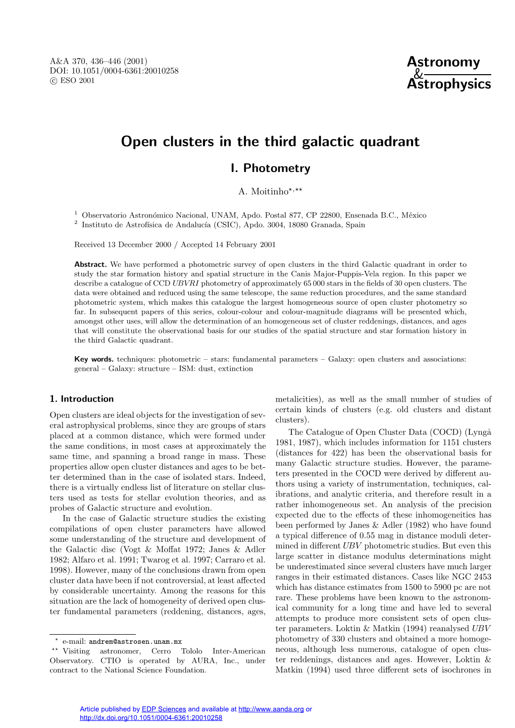 Open Clusters in the Third Galactic Quadrant