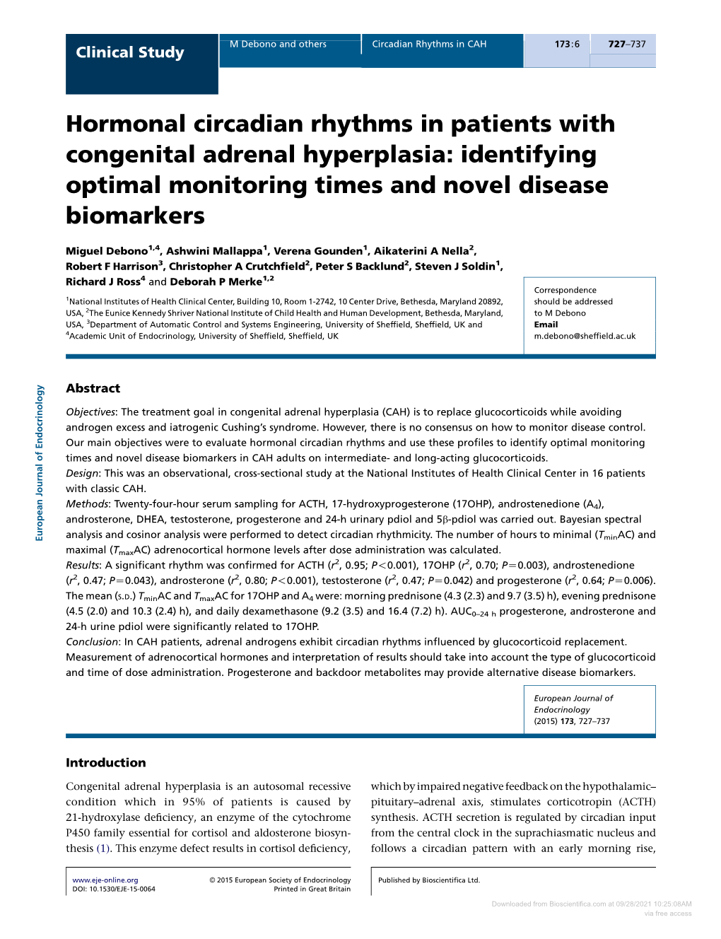 Hormonal Circadian Rhythms in Patients with Congenital Adrenal Hyperplasia: Identifying Optimal Monitoring Times and Novel Disease Biomarkers