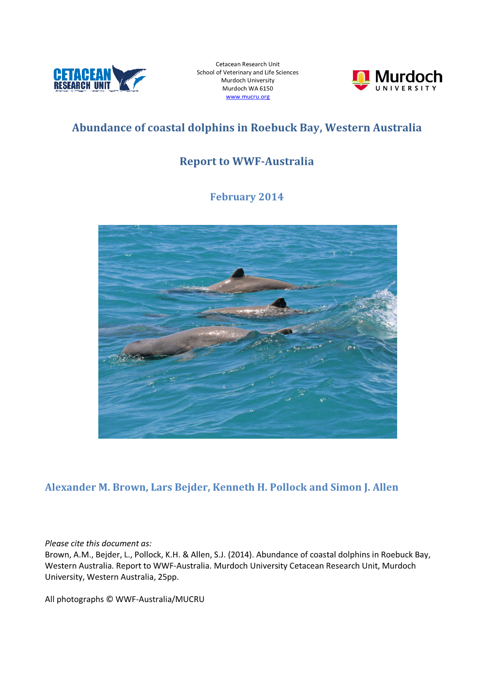 Abundance of Coastal Dolphins in Roebuck Bay, Western Australia