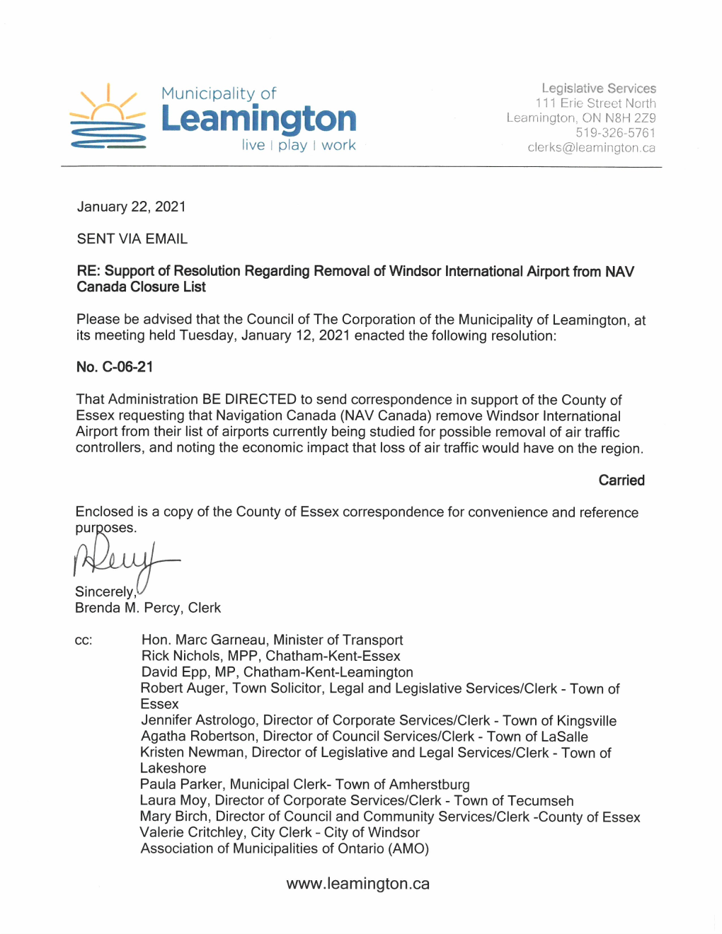 Leamington NAV Canada Closure List Resolution UA.Pdf