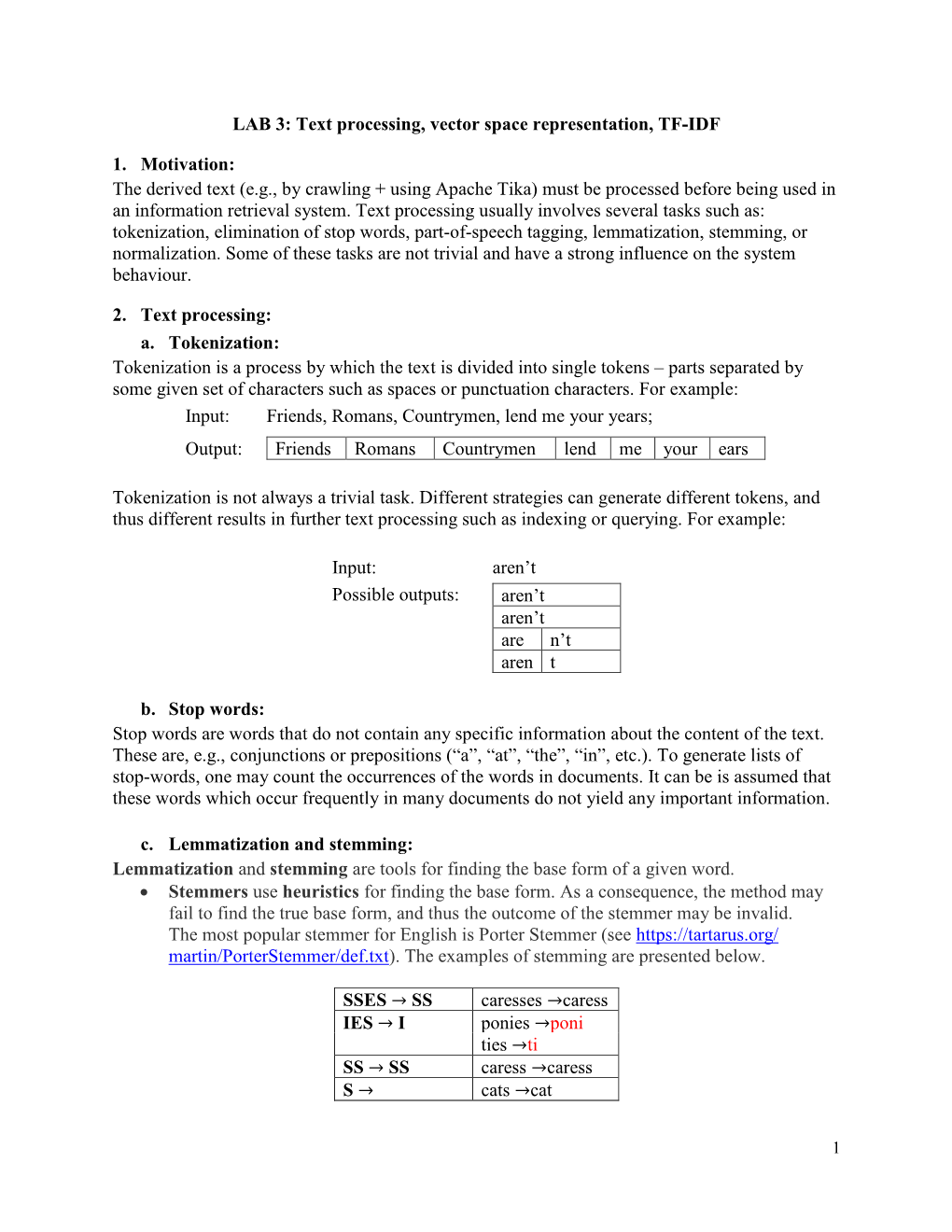 LAB 3: Text Processing, Vector Space Representation, TF-IDF