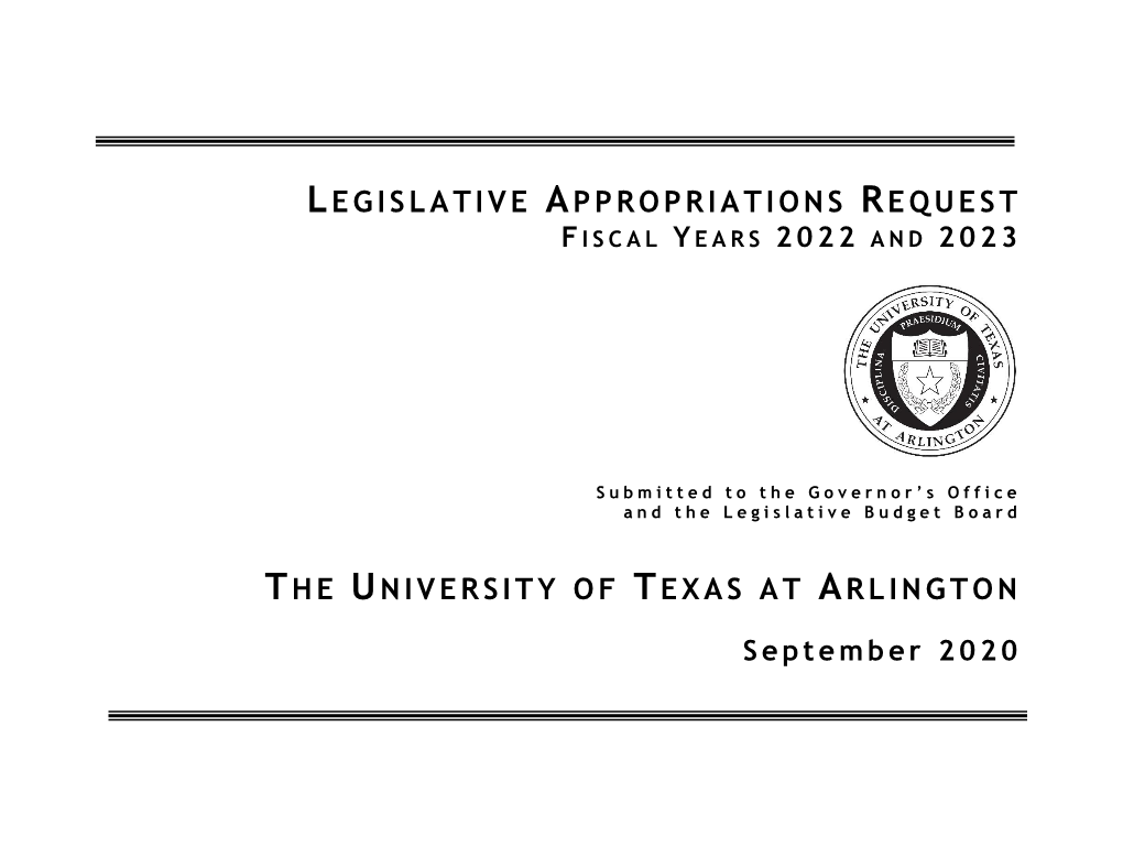 Legislative Appropriations Request the University Of