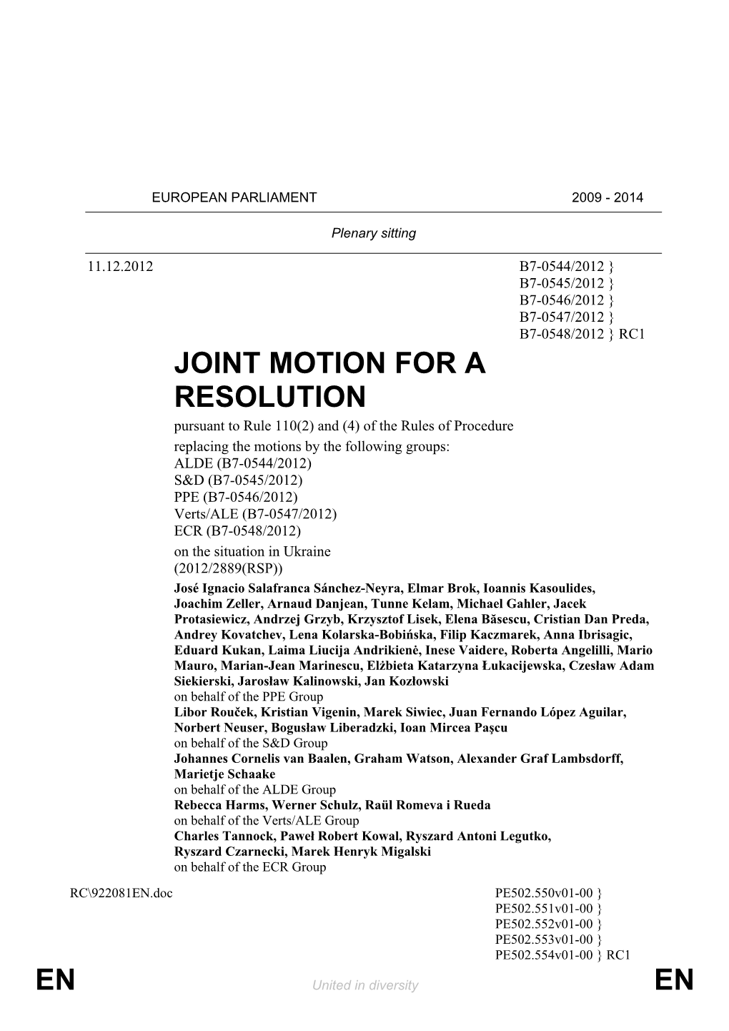 En En Joint Motion for a Resolution