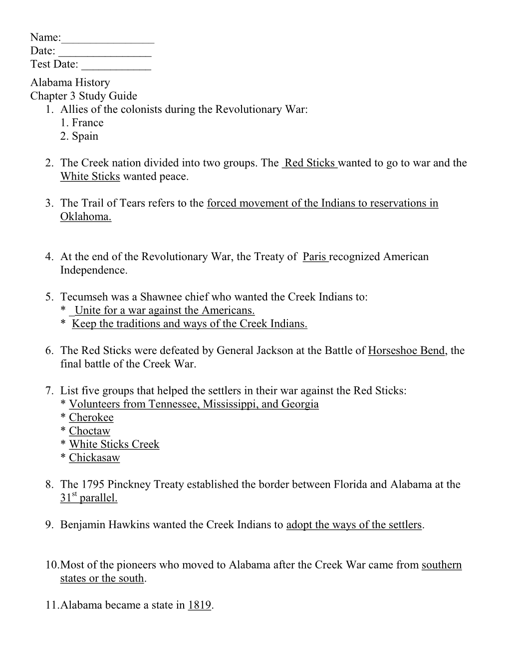 Alabama History Chapter 3 Study Guide 1