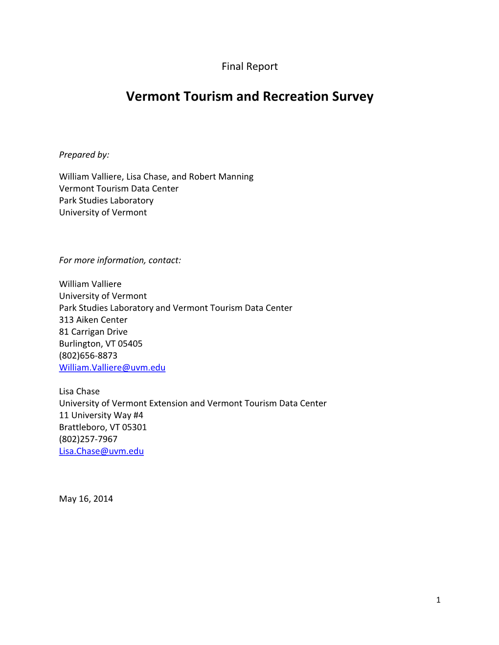 Vermont Tourism and Recreation Survey