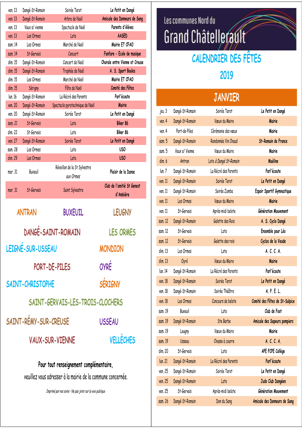 Tableau Des Dates Manifestations 2019