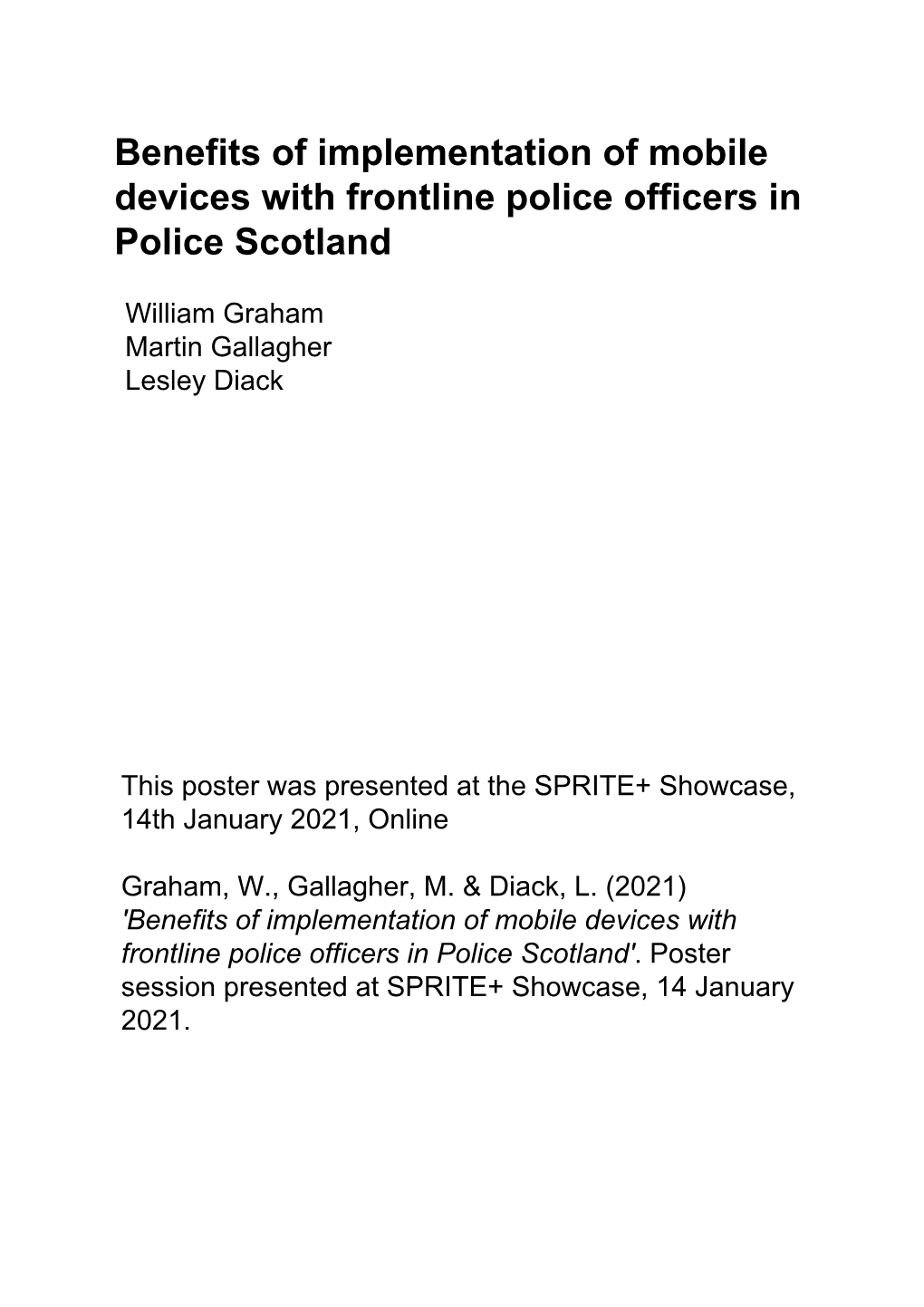 Benefits of Implementation of Mobile Devices with Frontline Police Officers in Police Scotland