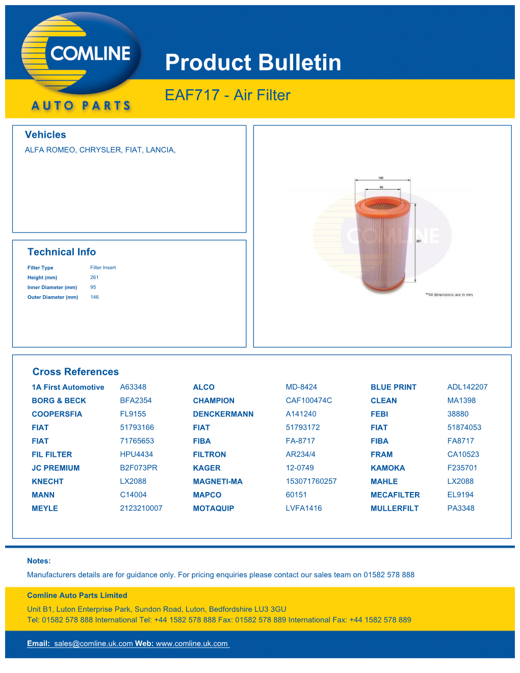 Product Bulletin EAF717 - Air Filter