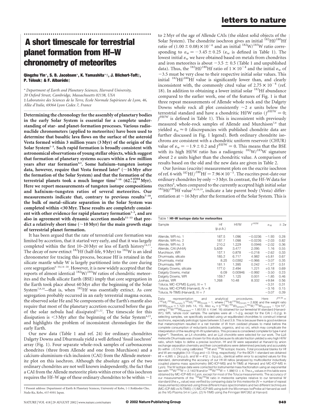 A Short Timescale for Terrestrial Planet Formation from Hf–W Chronometry of Meteorites