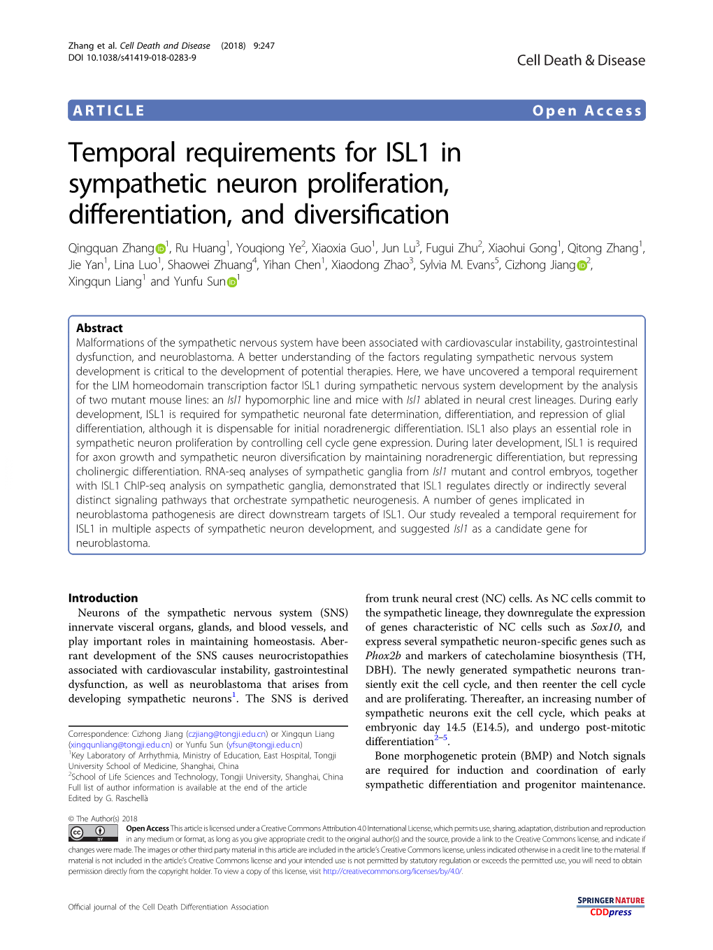 Temporal Requirements for ISL1 in Sympathetic Neuron Proliferation