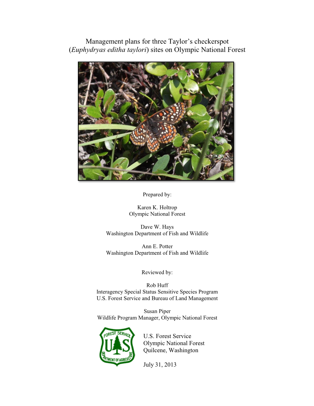 ONF Taylor's Checkerspot Mgt Plan