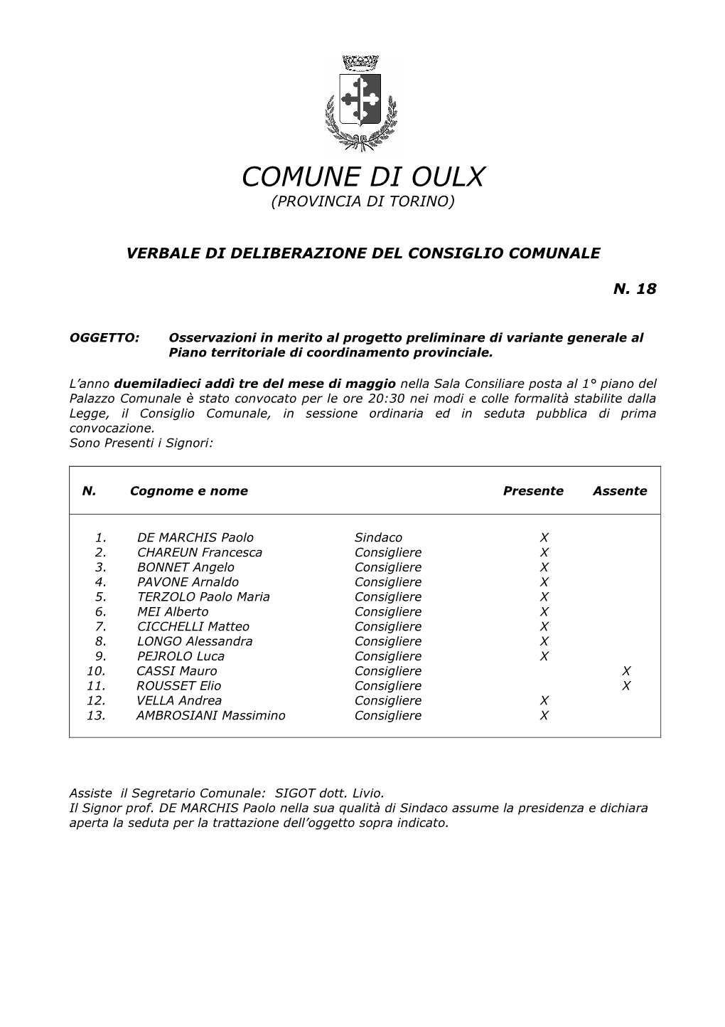 Comune Di Oulx (Provincia Di Torino)