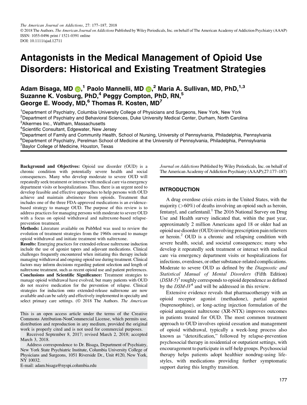 Antagonists in the Medical Management of Opioid Use Disorders: Historical and Existing Treatment Strategies