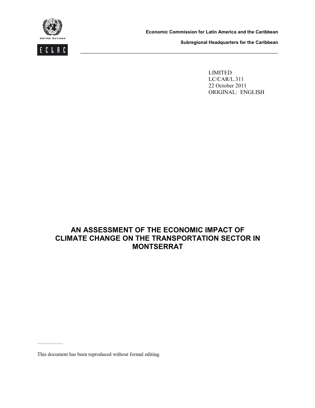 An Assessment of the Economic Impact of Climate Change on the Transportation Sector in Montserrat