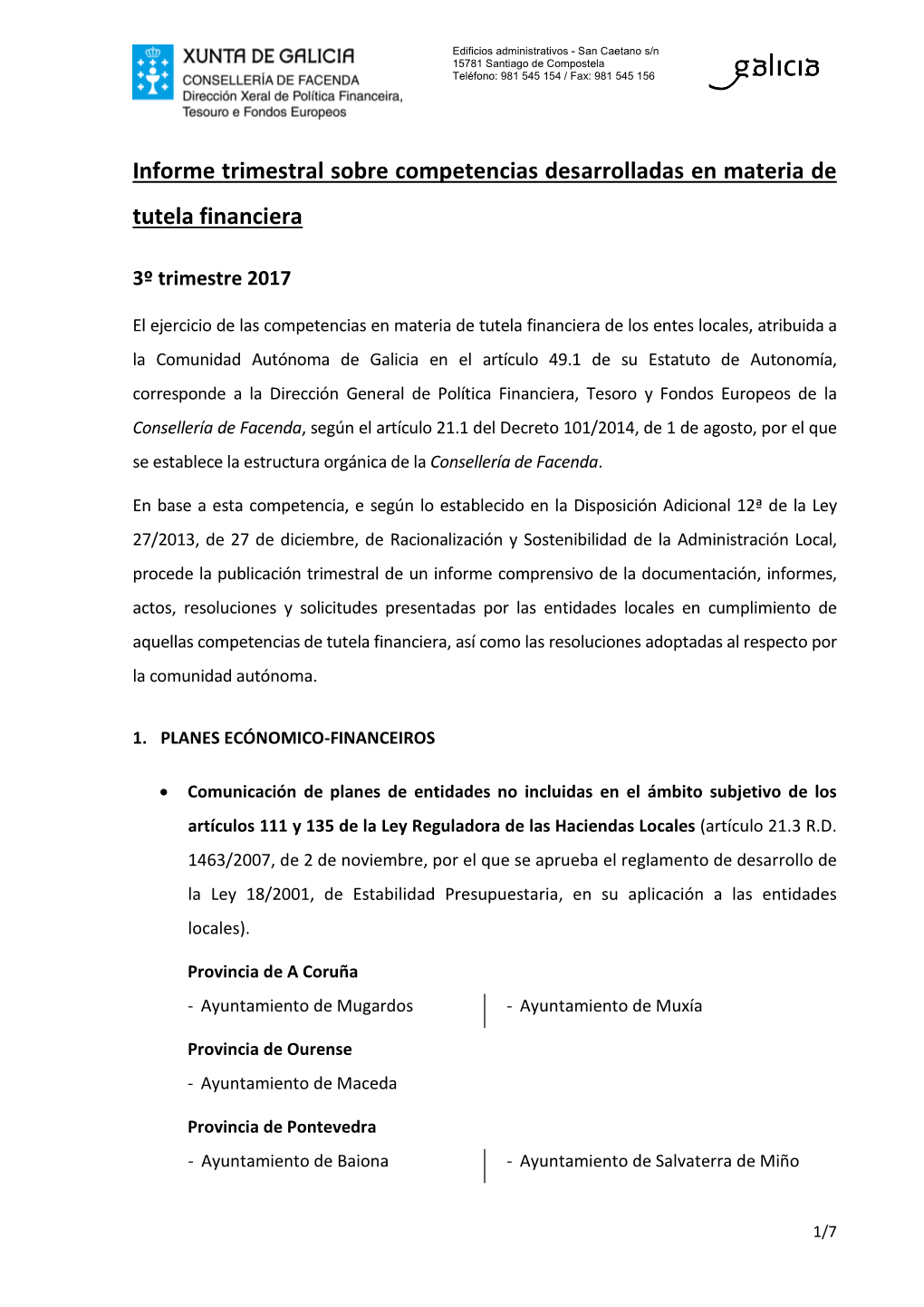 Informe Trimestral Sobre Competencias Desarrolladas En Materia De Tutela Financiera