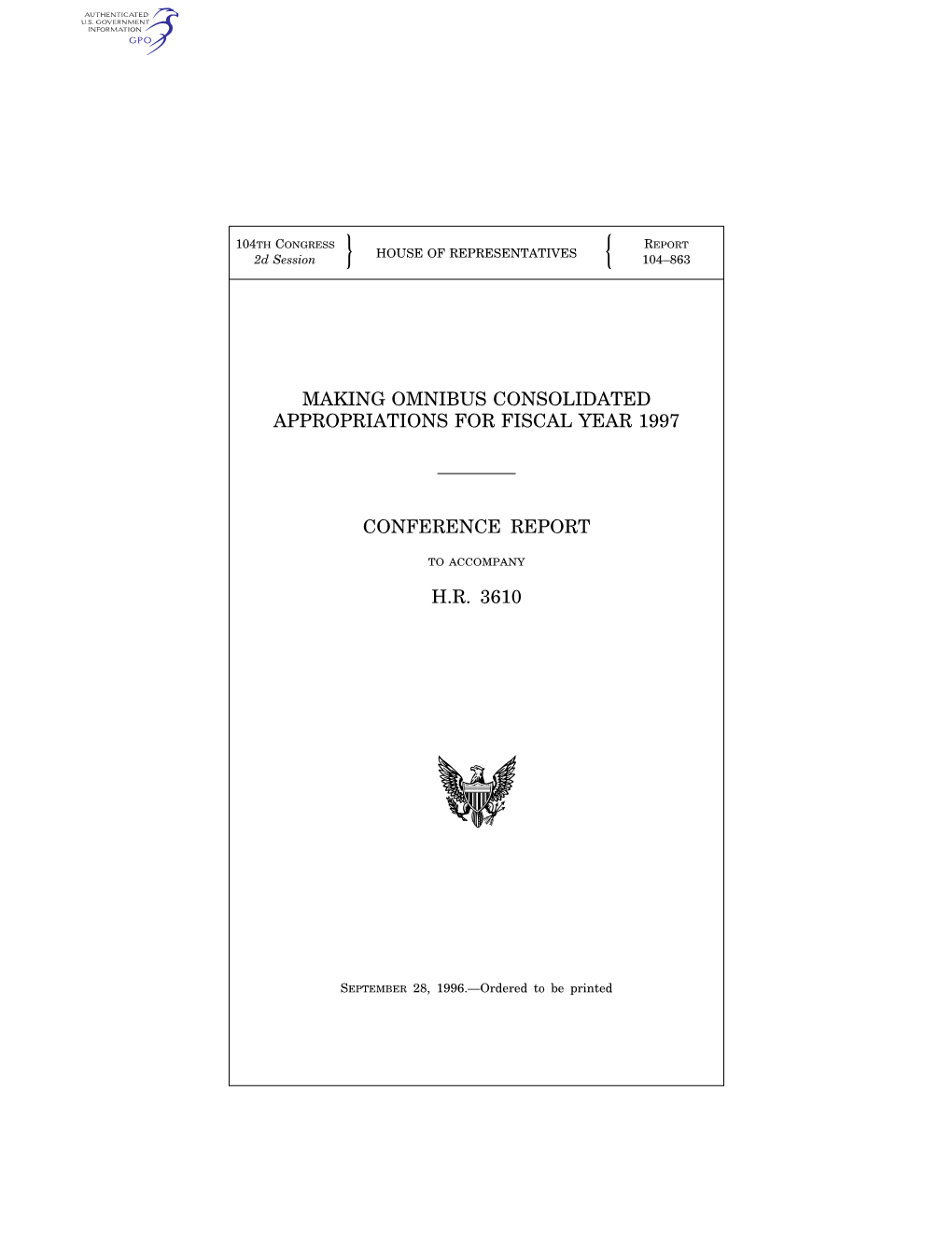 Making Omnibus Consolidated Appropriations for Fiscal Year 1997