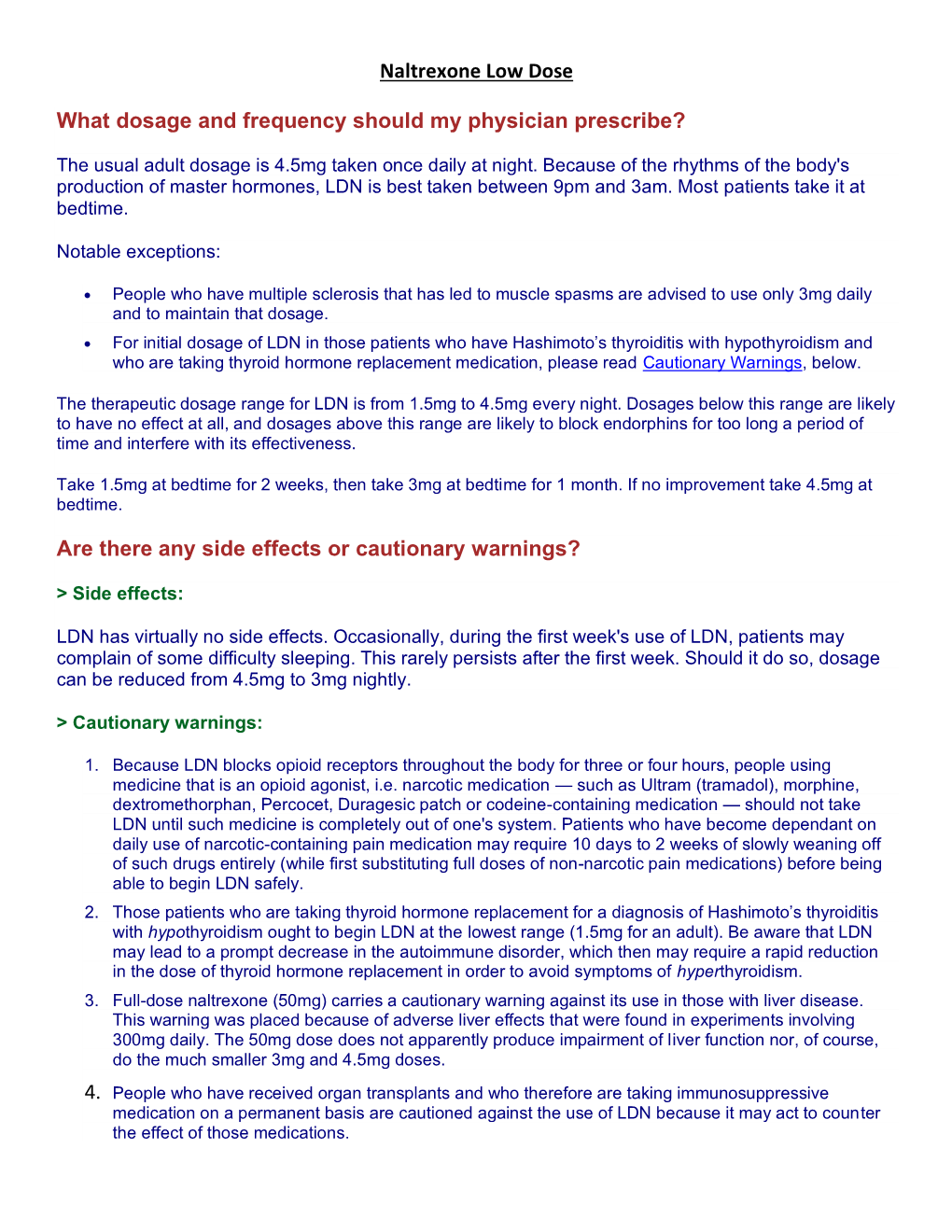 Low Dose Naltrexone Patient Information Sheet