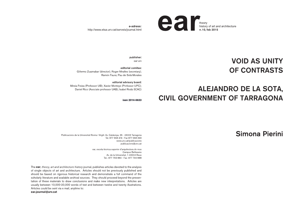 Void As Unity of Contrasts Alejandro De La Sota, Civil Government of Tarragona