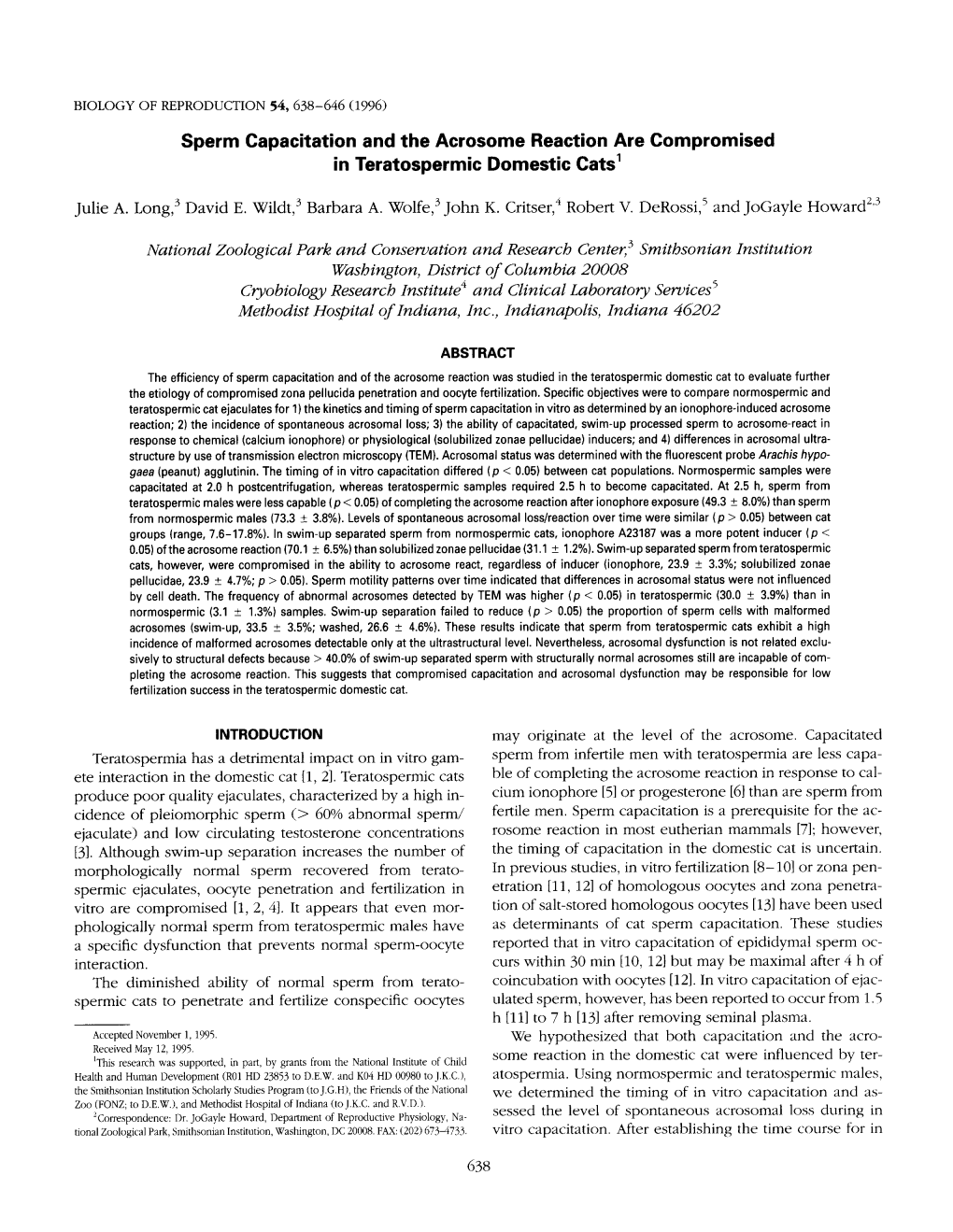 Sperm Capacitation and the Acrosome Reaction Are Compromised in Teratospermic Domestic Cats