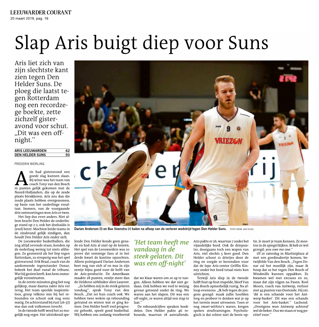 Slap Aris Buigt Diep Voor Suns