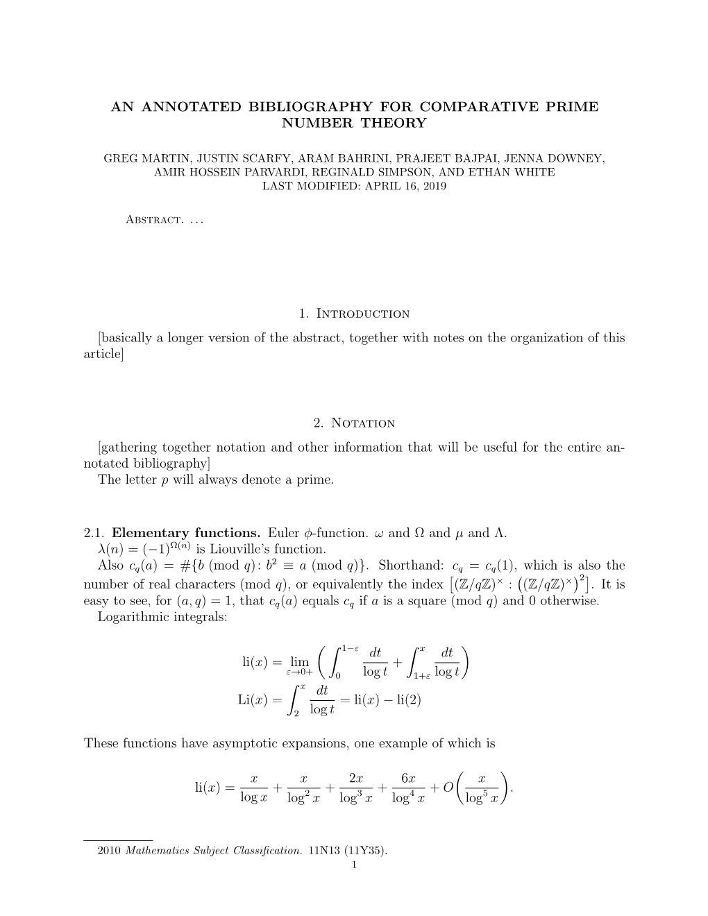 An Annotated Bibliography for Comparative Prime Number Theory