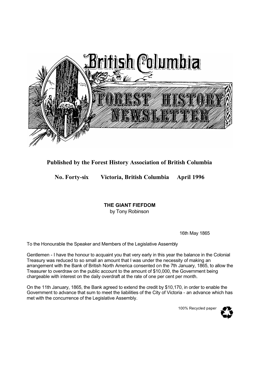 Published by the Forest History Association of British Columbia No