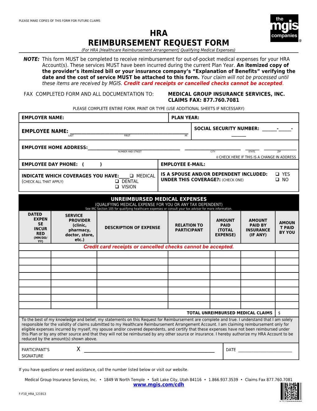 Flexible Spending Account Reimbursement Claim Form