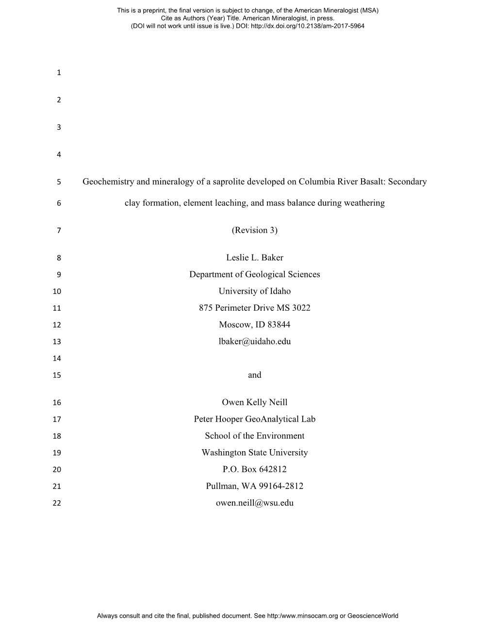 Secondary Clay Formation, Element Leaching, and M