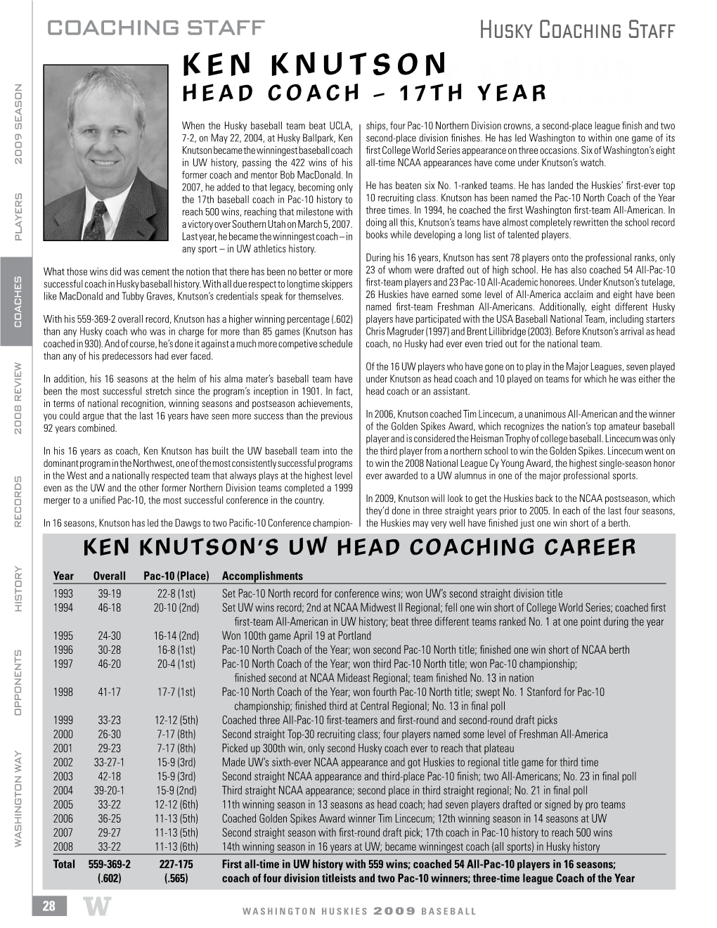 Ken Knutson Has Built the UW Baseball Team Into the the Third Player from a Northern School to Win the Golden Spikes